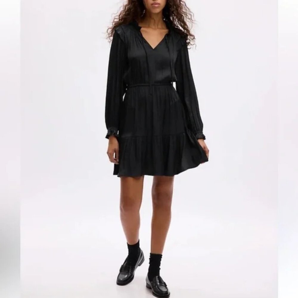 Split-Neck Tiered Mini Dress